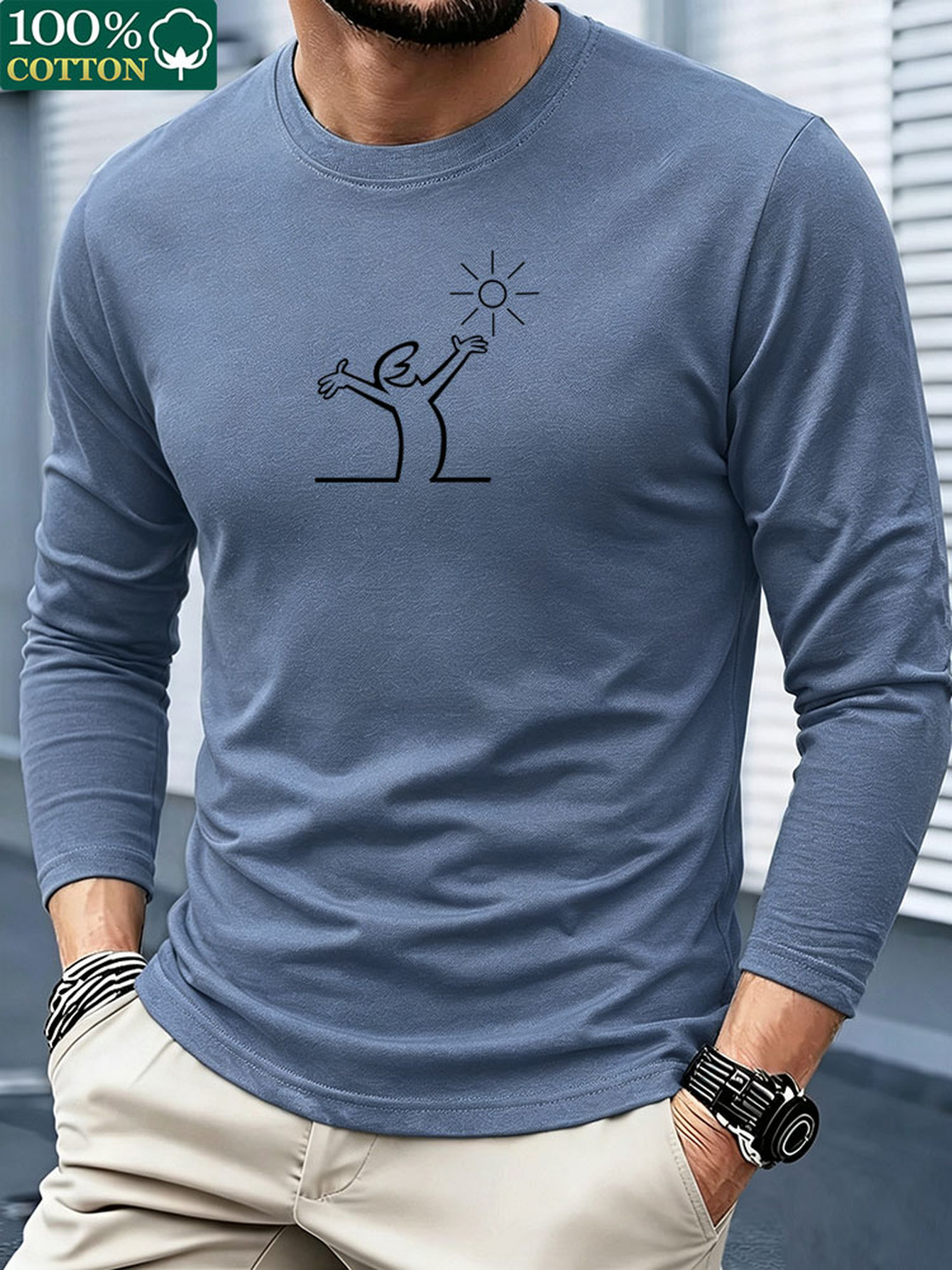 Men'S Fashion T Shirts - Men 100% Cotton Long Sleeve T