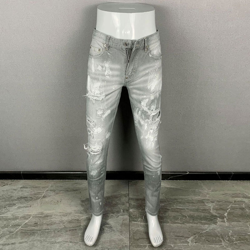 Fashionable new men's jeans, t - Men'S Fashion Grey Jeans 评论和价格