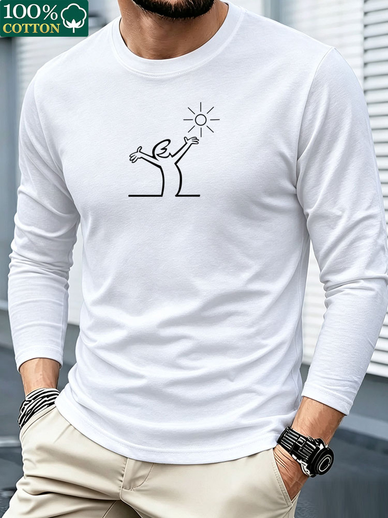 Men 100% Cotton Long Sleeve T  - Men'S Fashion T Shirts 评论和价格