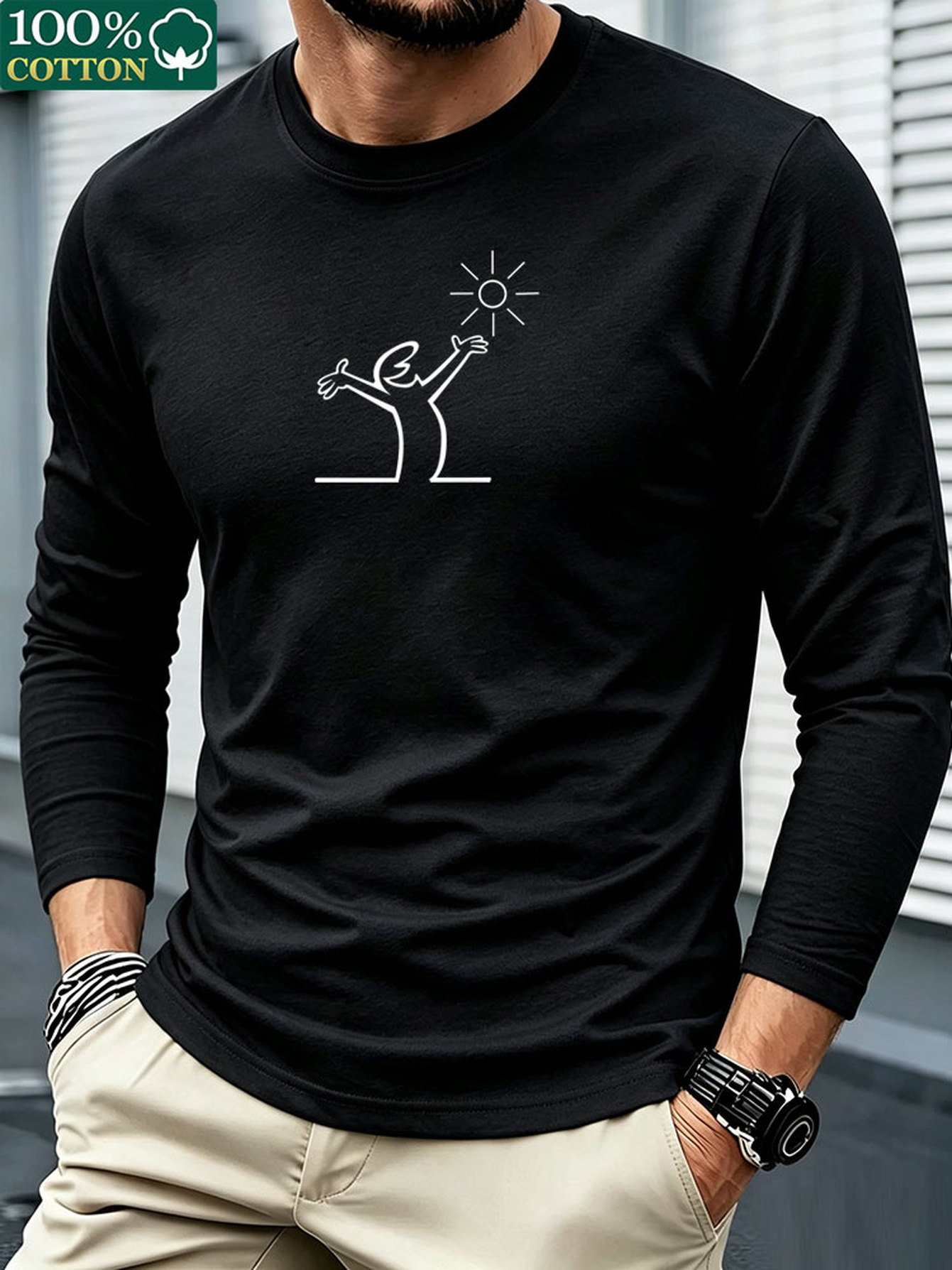 Men 100% Cotton Long Sleeve T  - Men'S Fashion T Shirts 评论和价格